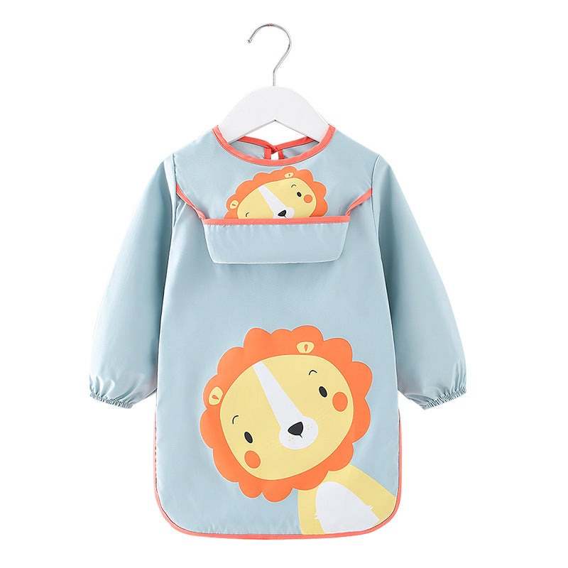 Long Sleeve Baby Smock Bib - Waterproof Pongee & TPU Protective Feeding and Art Apron - Adjustable Tie-Back fits 1-3 Years (Size 100)