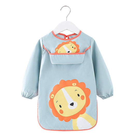 Long Sleeve Baby Smock Bib - Waterproof Pongee & TPU Protective Feeding and Art Apron - Adjustable Tie-Back fits 1-3 Years (Size 100)
