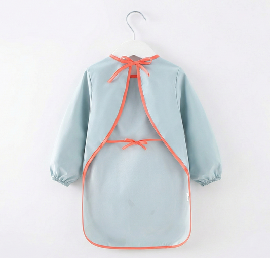 Long Sleeve Baby Smock Bib - Waterproof Pongee & TPU Protective Feeding and Art Apron - Adjustable Tie-Back fits 1-3 Years (Size 100)