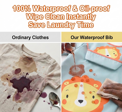 Long Sleeve Baby Smock Bib - Waterproof Pongee & TPU Protective Feeding and Art Apron - Adjustable Tie-Back fits 1-3 Years (Size 100)