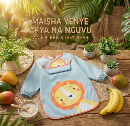Long Sleeve Baby Smock Bib - Waterproof Pongee & TPU Protective Feeding and Art Apron - Adjustable Tie-Back fits 1-3 Years (Size 100)